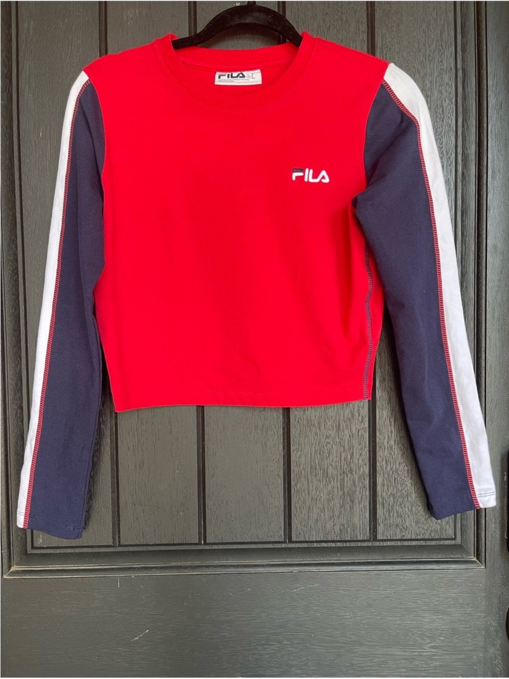 FILA Women’s Red & Navy Cropped Long-Sleeve Top Size Small